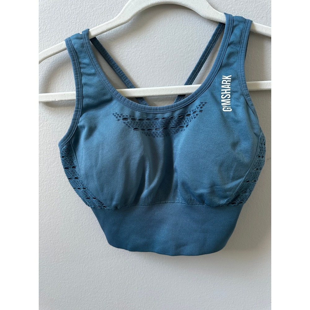 Gymshark Energy+ Seamless Sports Bra Blue Teal Strappy Back Eyelet Detail Medium